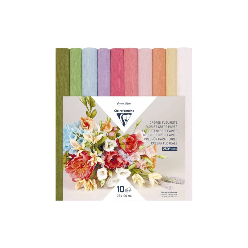 Clairefontaine krepina florist kolory pastelowe 25x100cm 10 sztuk - sk