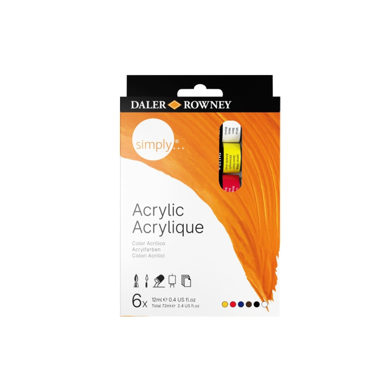 Daler Rowney simply set of 6 acrylic paints 12 ml