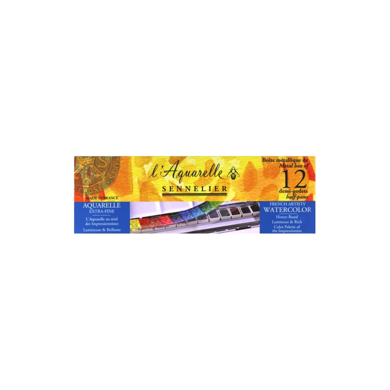 Sennelier l'aquarelle set of watercolors in semi-cubes, 12 pcs, metal