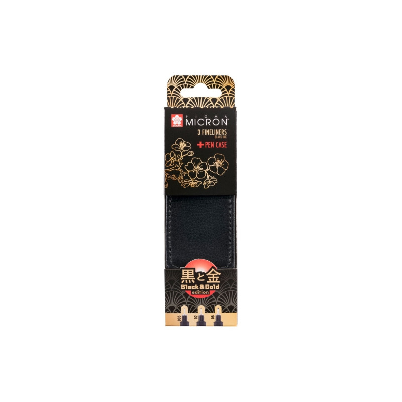 Sakura pigma micron black & gold set of 3 thin pens in case