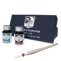 Rohrer&Klingner zestaw nr 4 z 2 atramentami 50 ml i szklanym piórem -
