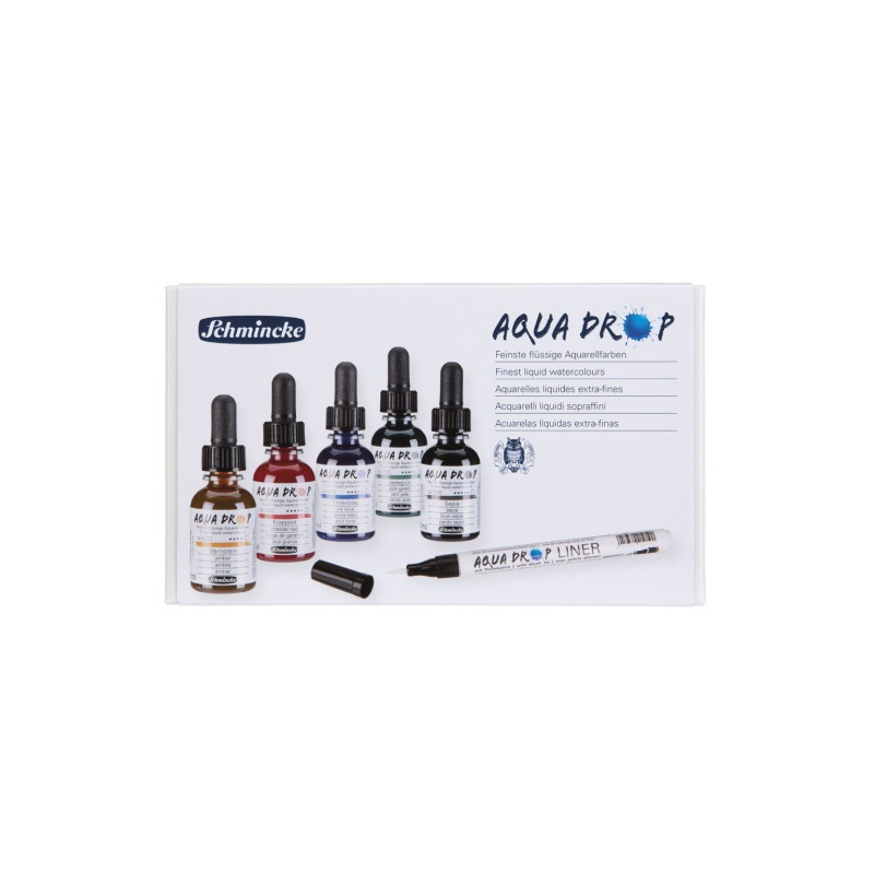 Schmincke aqua drop set of 5 liquid watercolors 30 ml with liner
