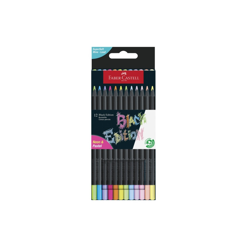 Faber-Castell black edition zestaw 12 neonowych i pastelowych trójkątn