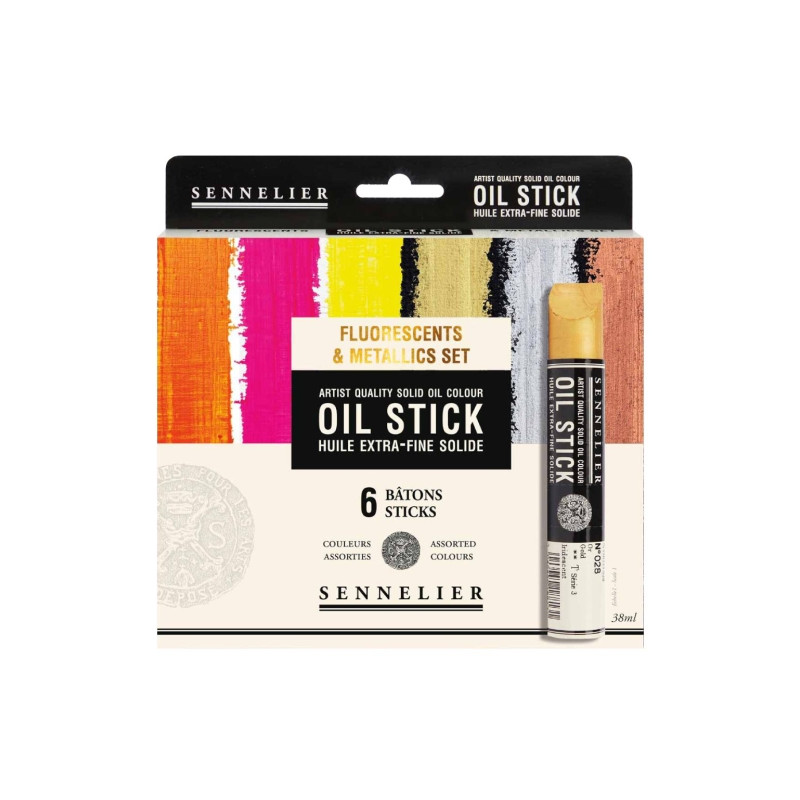 Sennelier oil stick Fluo &amp; metallic set of 6 oil sticks 38ml -.