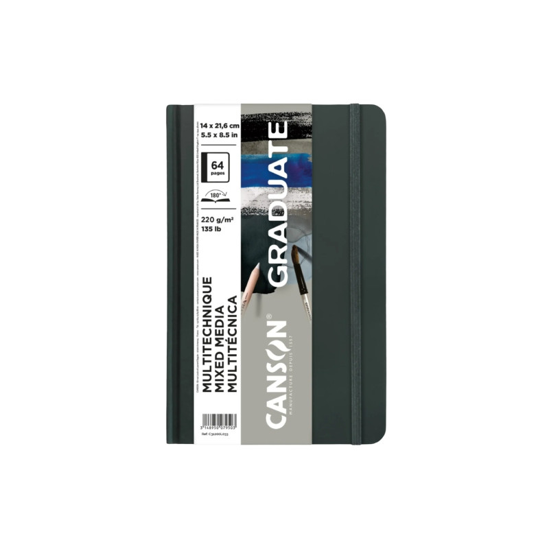 Canson graduate mixed media grey sketchbook 14x21.6cm 220g 32ark - skl