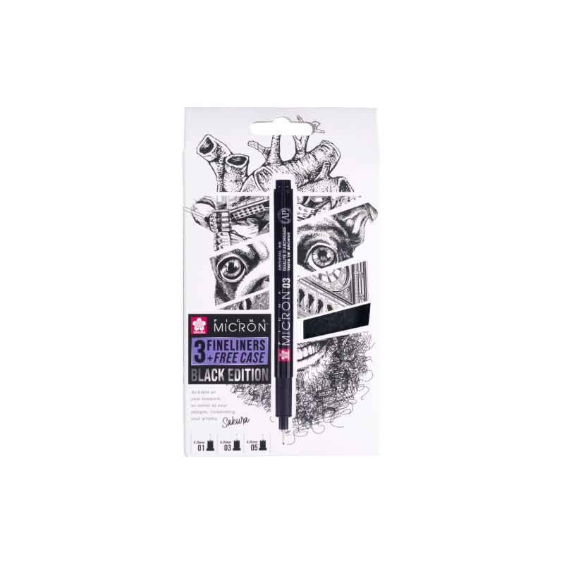 Sakura pigma micron black edition set of 3 fineliners in case - store