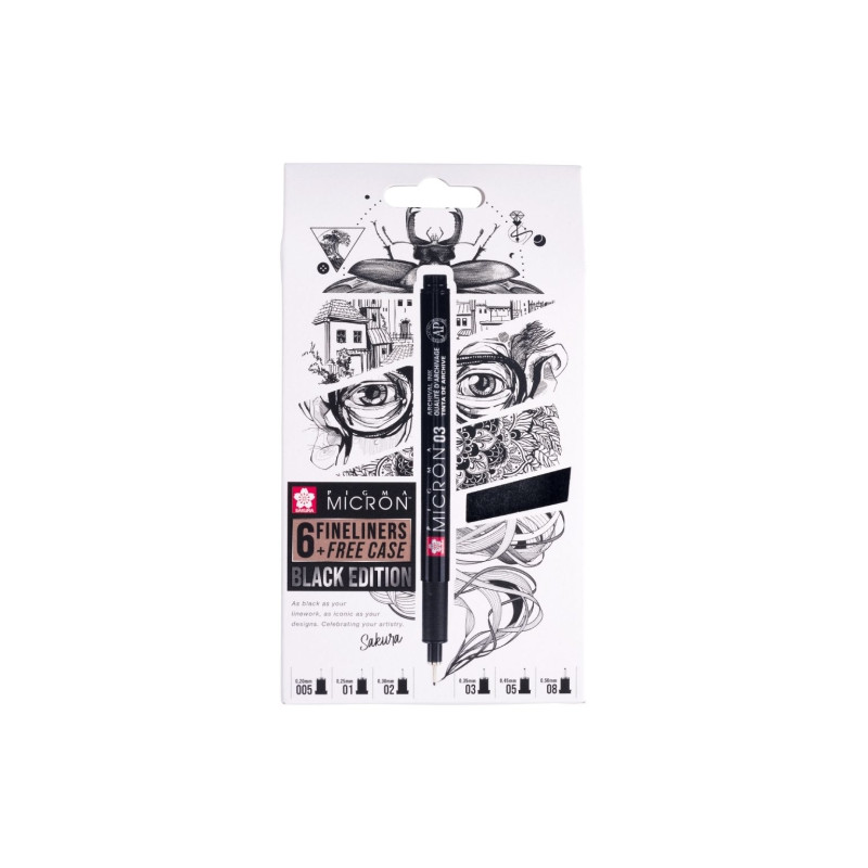 Sakura pigma micron black edition set of 6 fineliners in case - store