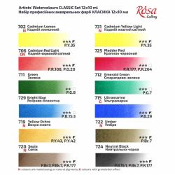 Rosa Gallery classic zestaw 12 akwareli w tubkach 10 ml - sklep plasty