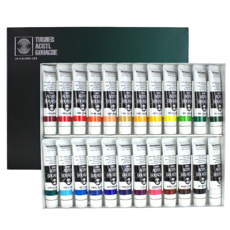 Turner acrylic gouache basic colours set of 24 gouaches 20ml