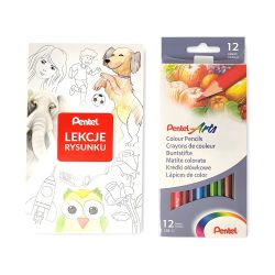 Pentel zestaw 12 kredek CB8-12 z bloczkiem z lekcjami rysunku