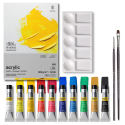 Winsor&amp;Newton gallery set of 10 acrylic paints 12ml with accessories