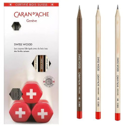 Caran'dAche swiss wood pencil set 3pcs + eraser and sharpener