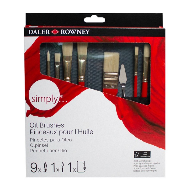 Daler Rowney simply oil brushes zestaw pędzli syntetycznych w etui 10