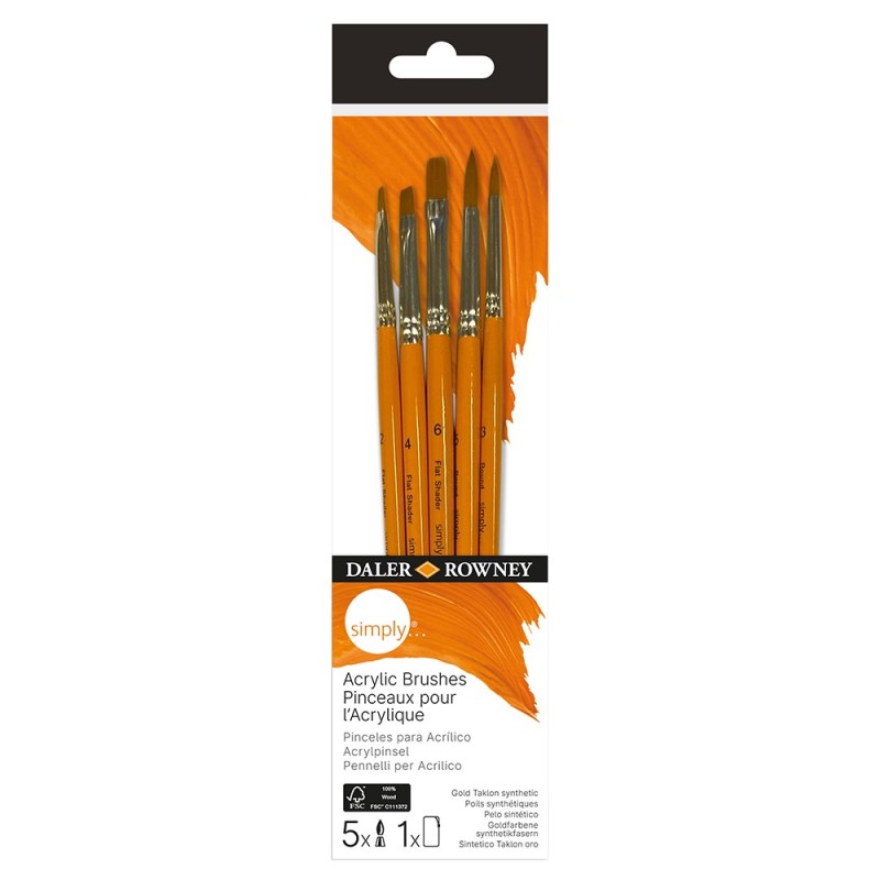Daler Rowney simply acrylic brushes zestaw pędzli syntetycznych 5 sztu