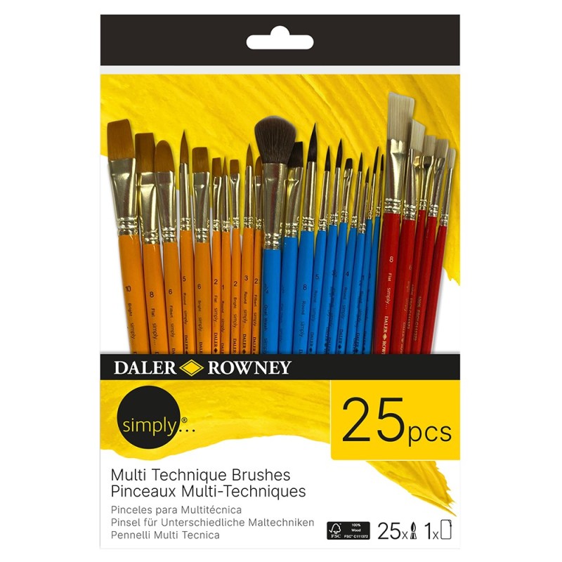 Daler Rowney simply multi technique synthetic brush set 25 pcs