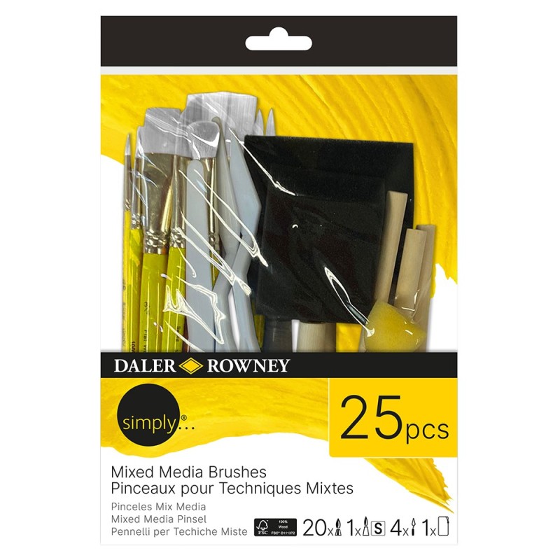 Daler Rowney simply mixed media zestaw pędzli syntetycznych 25 sztuk