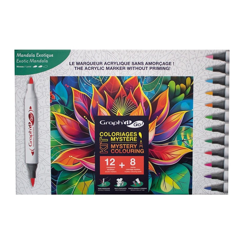 Graphit GO mandala zestaw markerów akrylowych 12 sztuk + 8 kolorowanek