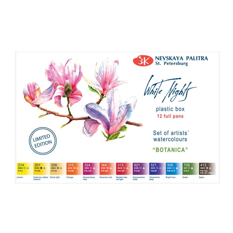 White Nights Botanica Watercolor Paints 12 Colors Plastic Packaging