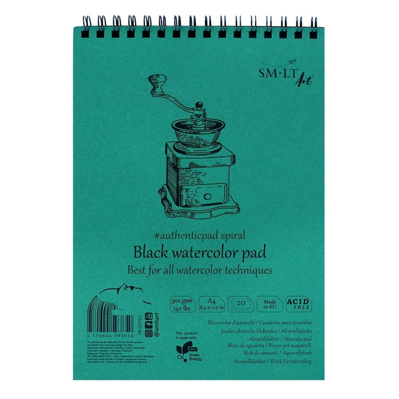 Black watercolor paad spiral 300g 20sheets