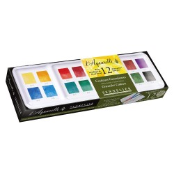 Sennelier l'aquarelle Granular colours watercolor set in half-pans, 12 pieces, metal case