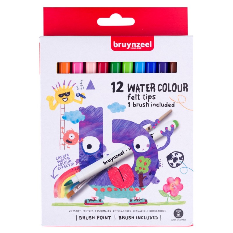 Bruynzeel water colour zestaw 12 flamastrów + pędzelek