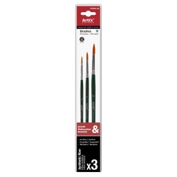 Artix set of 3 synthetic round brushes green handle