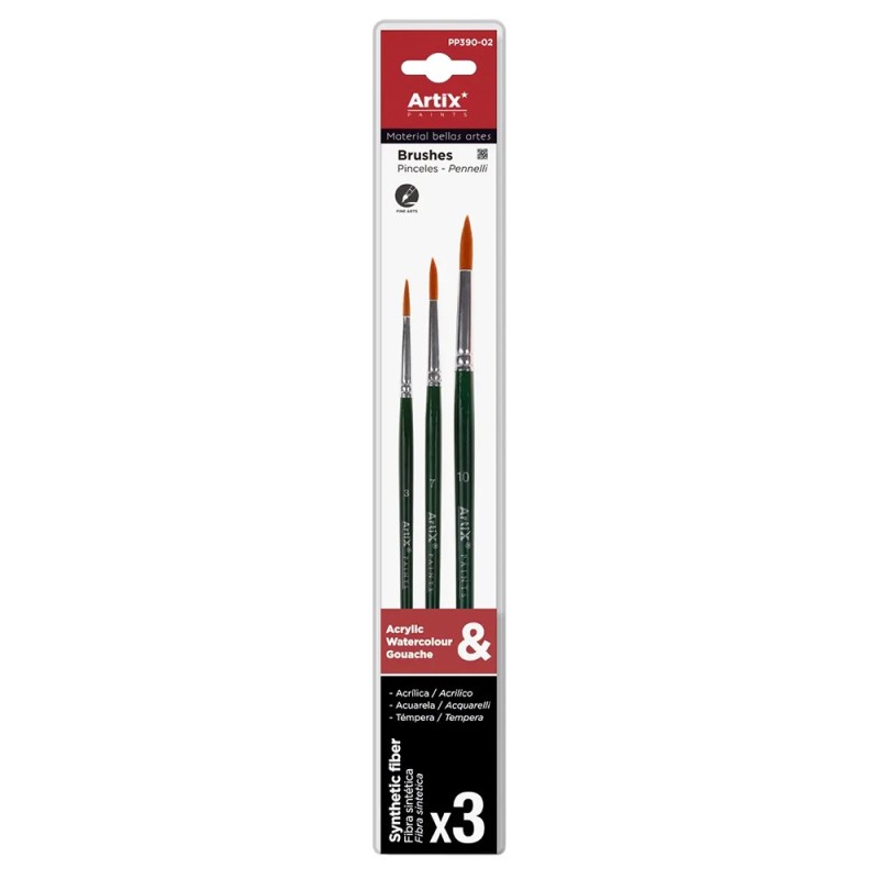 Artix set of 3 synthetic round brushes green handle