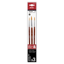 Artix set of 3 round brushes synthetic brown handle