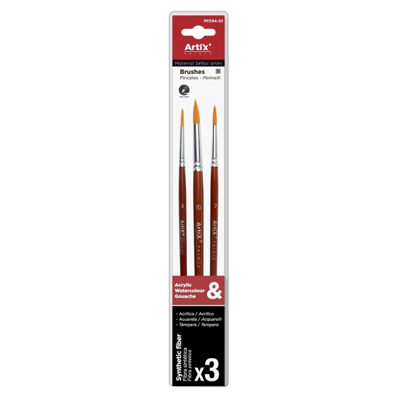 Artix set of 3 round brushes synthetic brown handle