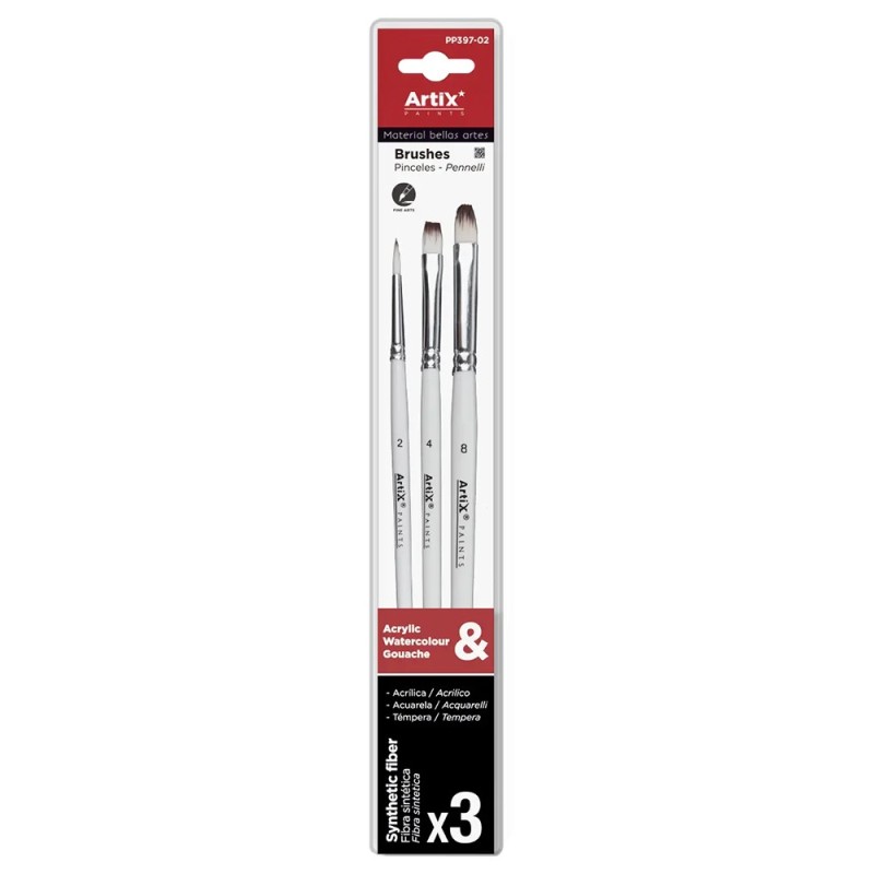 Artix set of 3 different synthetic brushes white handle