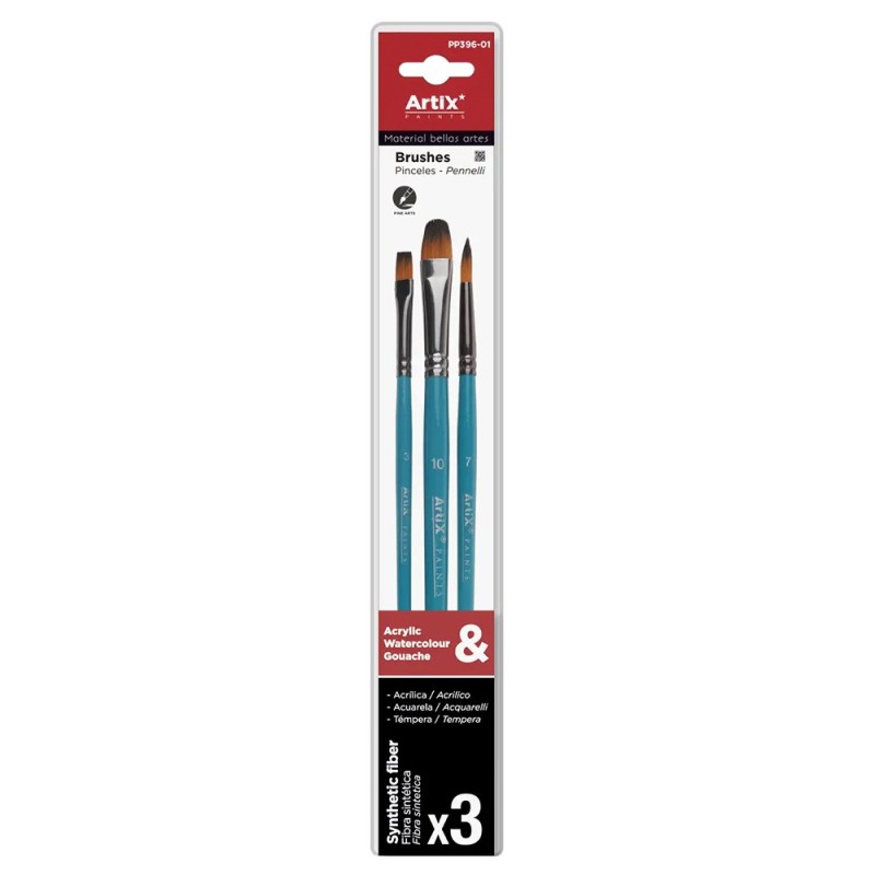 Artix set of 3 different synthetic brushes turquoise handle