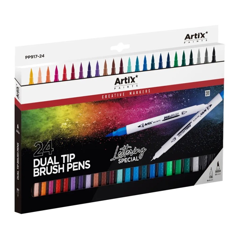 Artix dual tip brush pens lettering dwustronne pisaki pędzelkowe 24 sztuki