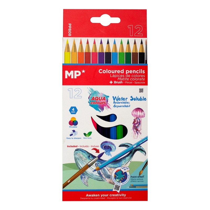 MP water soluble set of 12 watercolor crayons + brush