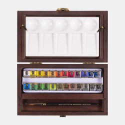 Talens Rembrandt Traditional Set of 24 Watercolor Half-Pan Paints in a Wooden Case