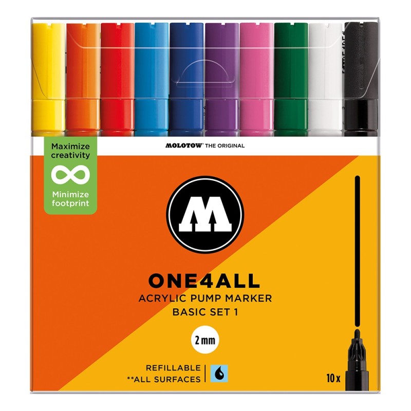 Molotow ONE4ALL Basic set 1 zestaw 10 markerów akrylowych 2mm