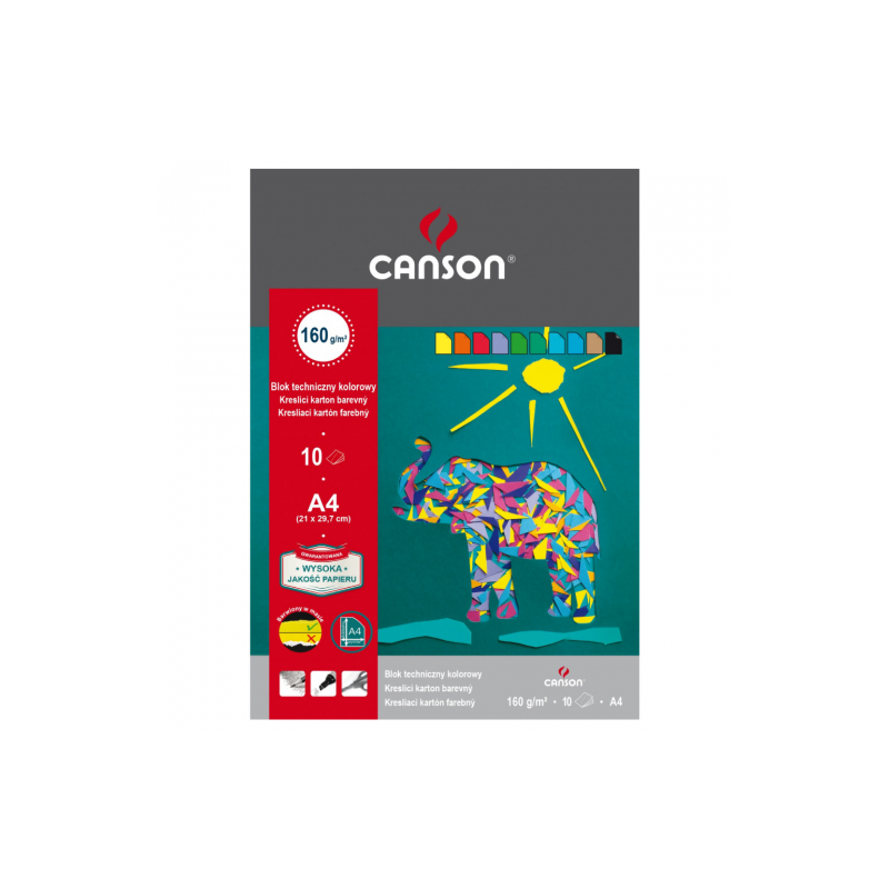 Blok techniczny kolorowy, Canson, 180 g, 10 ark. SZAŁ DLA PLASTYKÓW -