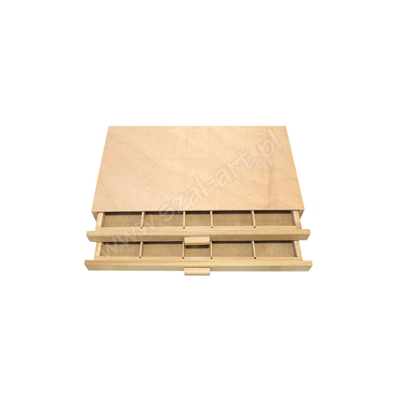 Drewniana kaseta na pastele dwupoziomowa 40x24,3x2,7 cm SZAŁ DLA PLAST