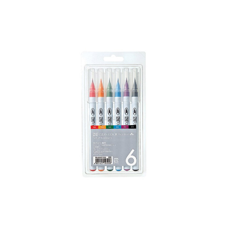 Kuretake clean color real brush zestaw 6 pisaków pędzelkowych - sklep