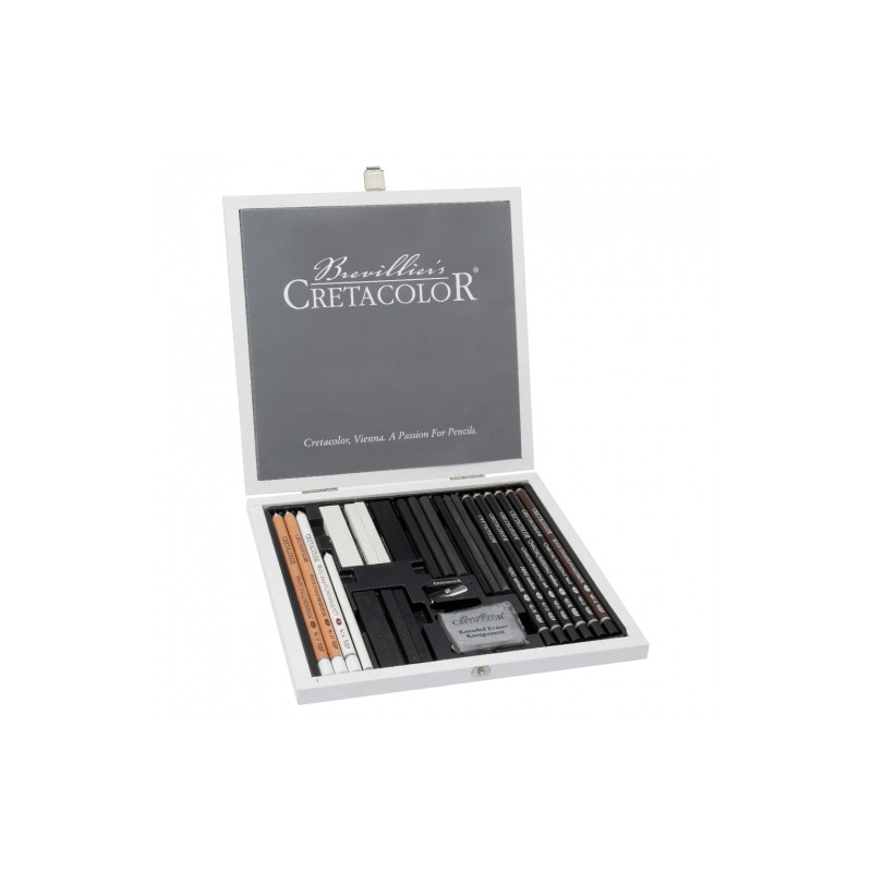 Cretacolor black & white box wood sketching set. cassette